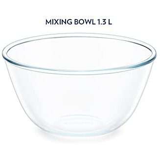 Borosil Glass Mixing & Serving Bowls With Lids, Oven & Microwave Safe Bowl (1.3 L), Borosilicate Glass, Clear