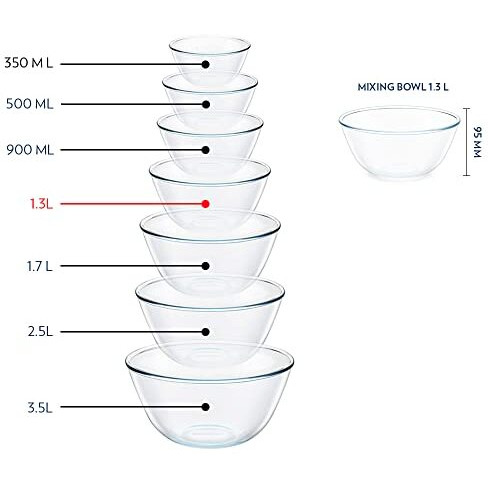 Borosil Glass Mixing & Serving Bowls With Lids, Oven & Microwave Safe Bowl (1.3 L), Borosilicate Glass, Clear