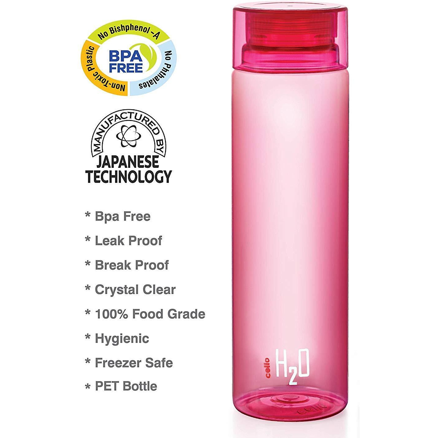 Cello H2O Round Unbreakable Plastic Water Bottle | Lid is sealed by a silicone ring | Leak proof & break-proof | Best Usage for Office / School / College | 1 Liter | Assorted , Set of 6