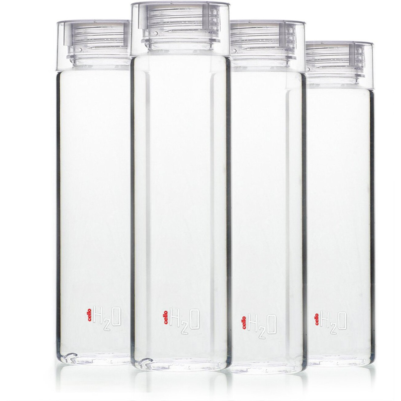 Cello H2O Premium Edition Plastic Bottle, 1 Litre, Set of 4, Clear