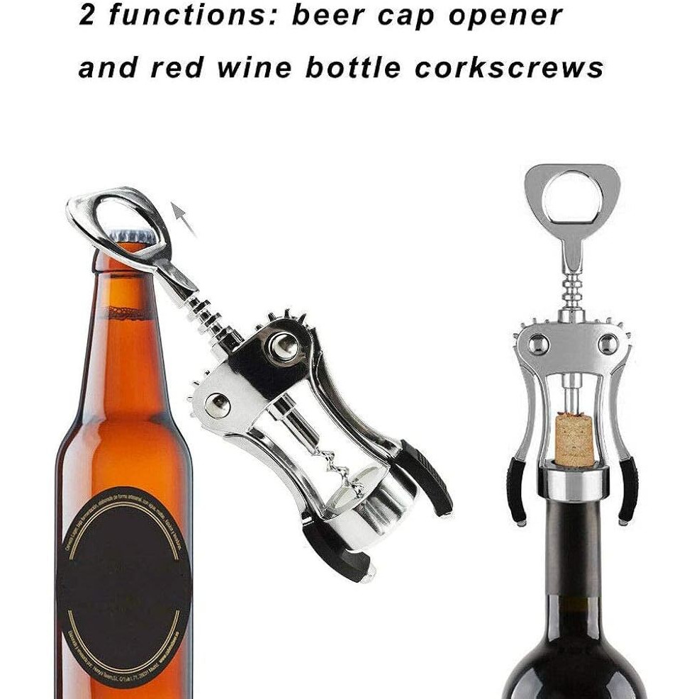 HASTHIP Wing Corkscrew Wine Opener Professional Multifunctional All-in-One Wine Bottle Opener and Beer Bottle Opener. Strong Stainless Steel Zinc Alloy. Wont Split or Crumble Cork