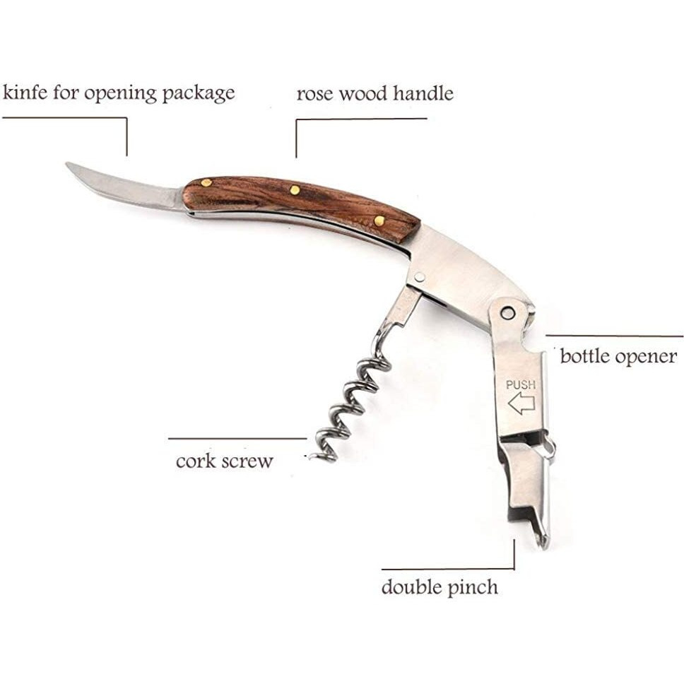 HASTHIP Professional Waiters Corkscrew Open Beer Wine Bottles Made of Stainless Steel Natural Rosewood