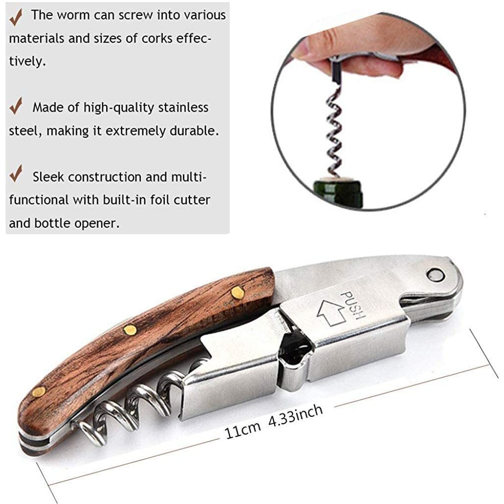 HASTHIP Professional Waiters Corkscrew Open Beer Wine Bottles Made of Stainless Steel Natural Rosewood