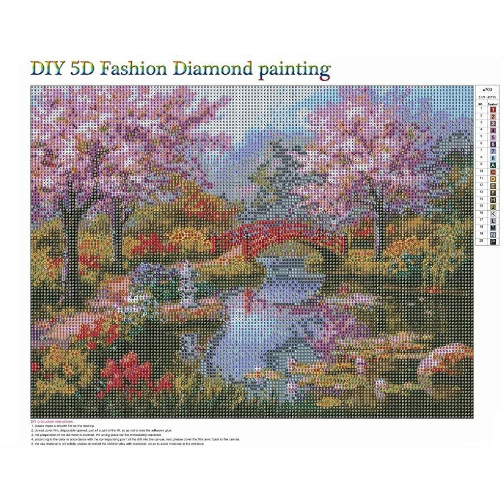 HASTHIP DIY 5D Diamond Painting by Number Kits Full Drill Rhinestone Embroidery Cross Stitch Pictures Arts Craft for Home Wall Decor,Peach Blossom Bridge-11.8x15.8In (Color 1)