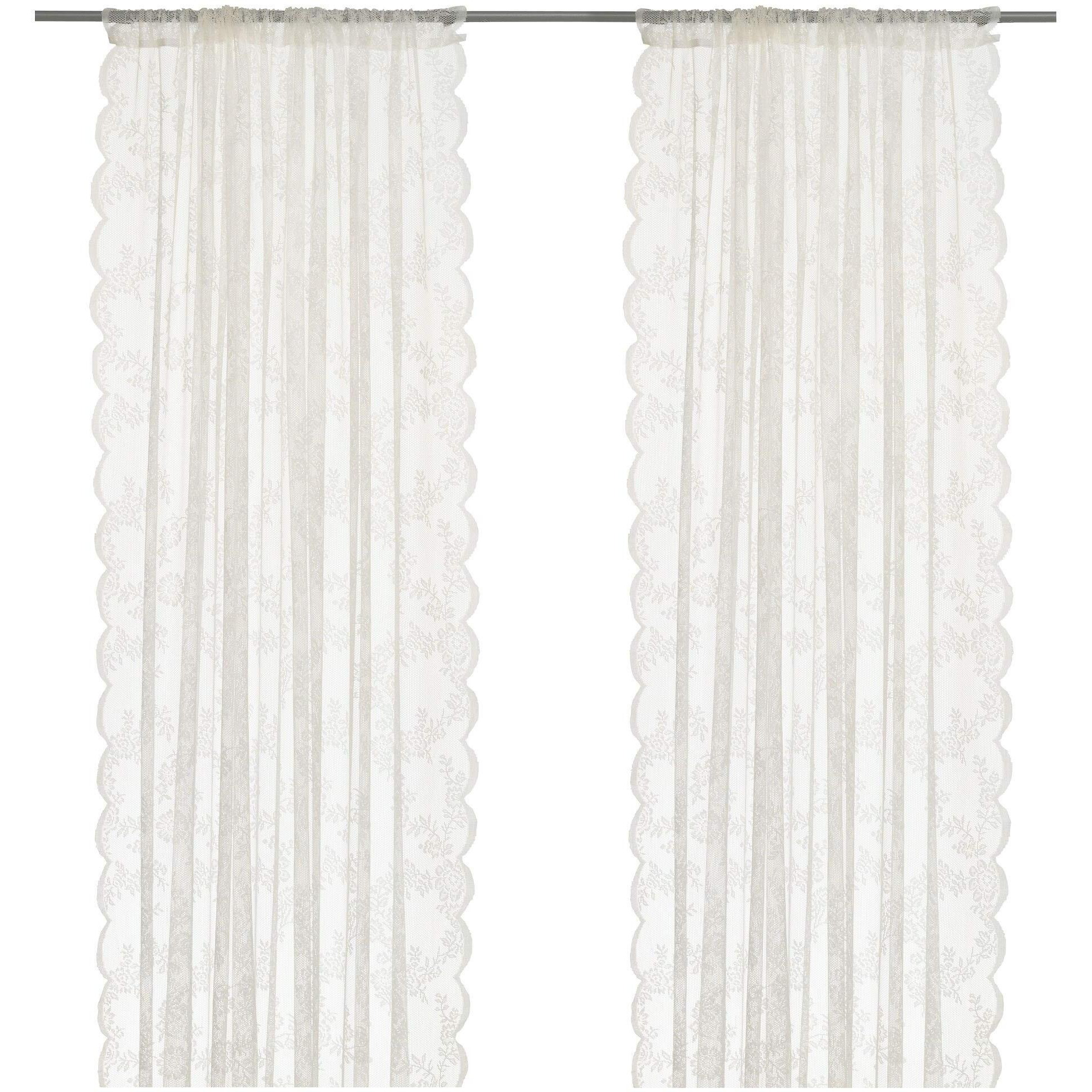 IKEA.. Alvine Spets Polyester Floral Sheer Pair Of Curtains (White, 57X98) 2 Panels,Rod Pocket Curtains