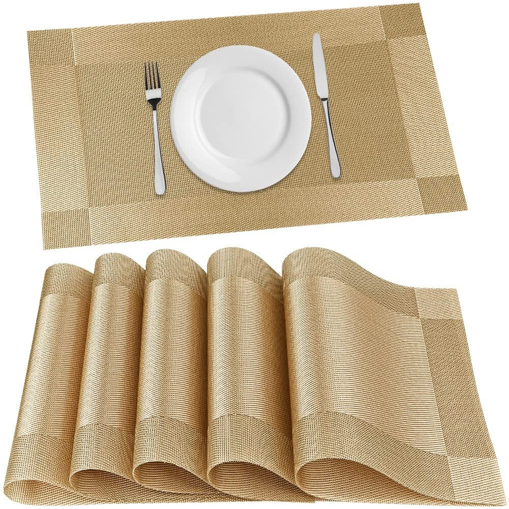 P-Plus International Placemats Set of 6 Dining Table Place Mats | Placemats Table Mat PVC Material | Non-Slip Heat Resistant | Dining Tablemates Washable Anti-Skid | Size 45 x 30cm (Gold) Vinyl