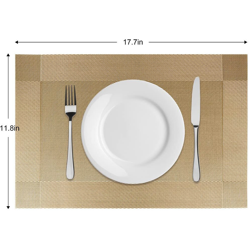 P-Plus International Placemats Set of 6 Dining Table Place Mats | Placemats Table Mat PVC Material | Non-Slip Heat Resistant | Dining Tablemates Washable Anti-Skid | Size 45 x 30cm (Gold) Vinyl