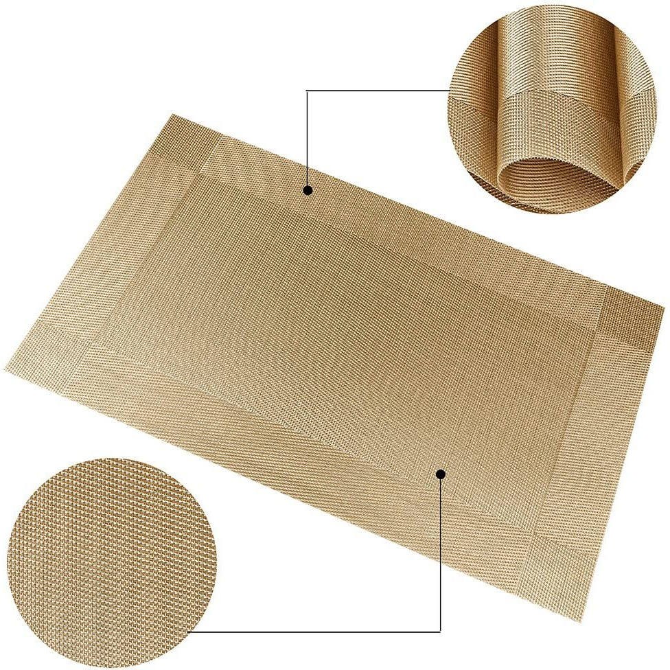 P-Plus International Placemats Set of 6 Dining Table Place Mats | Placemats Table Mat PVC Material | Non-Slip Heat Resistant | Dining Tablemates Washable Anti-Skid | Size 45 x 30cm (Gold) Vinyl