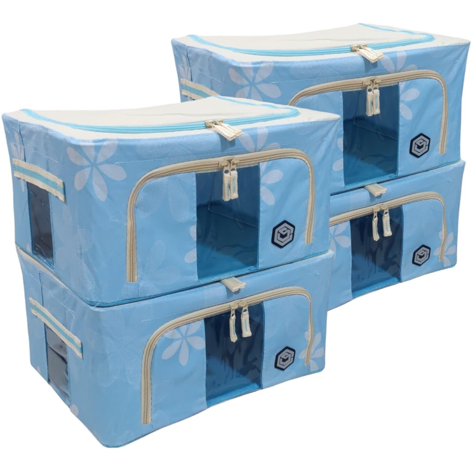 StarCart Storage Box for clothes Cloth storage box wardrobe organizers (44 Ltr - Pack of 4, Skyblue Flower)