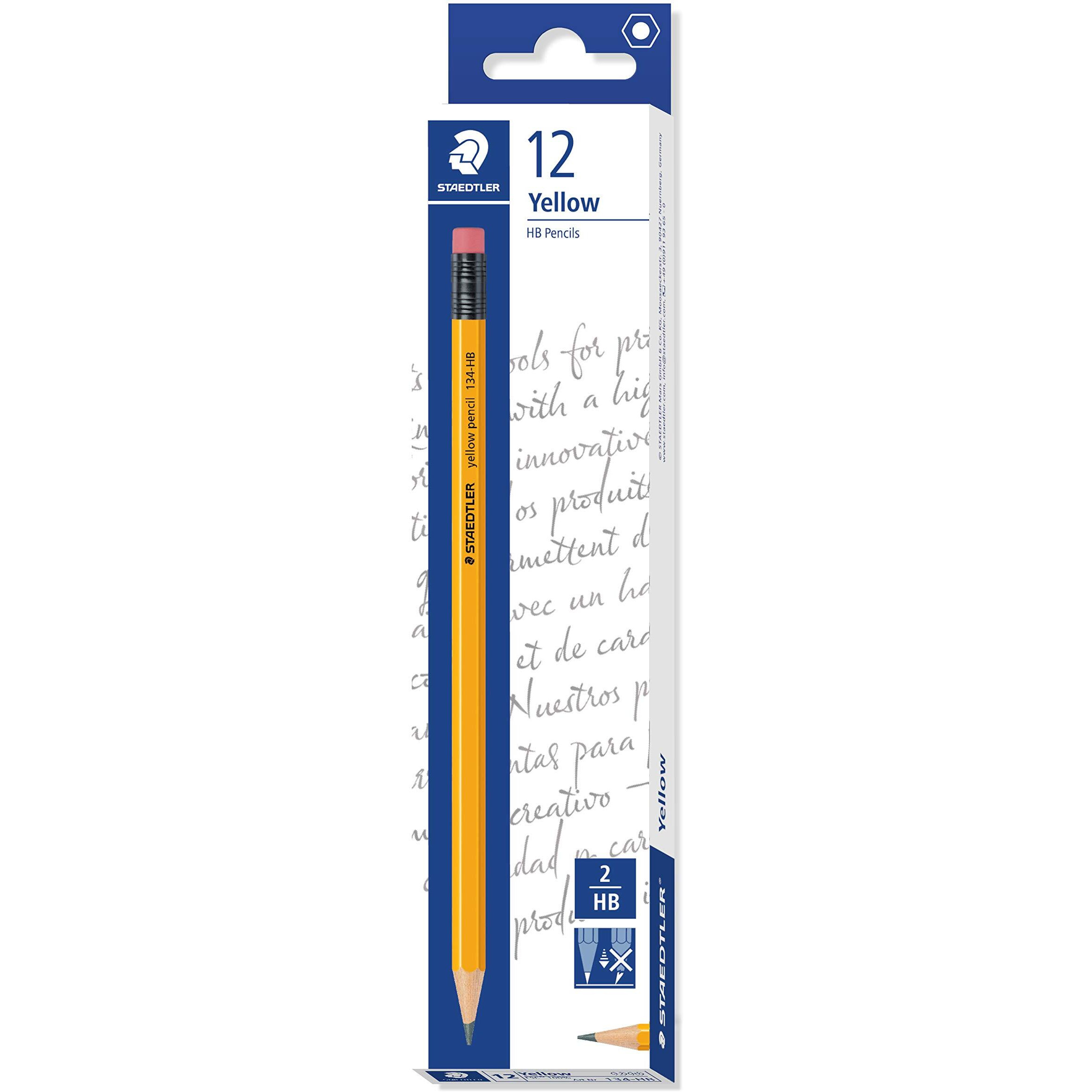 Staedtler HB Pencil with Eraser Tip - Pack of 12 (Yellow)