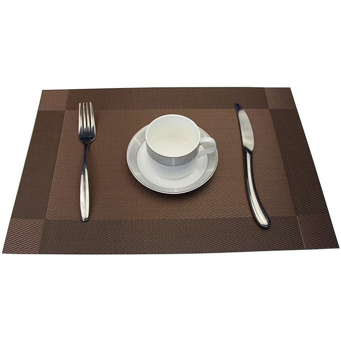 Bhaguji Heat-Resistant PVC Placemat for Dining Table Woven Vinyl Stain Resistant Table Mats - Easy to Clean - Color Brown - Set of 6 Pieces