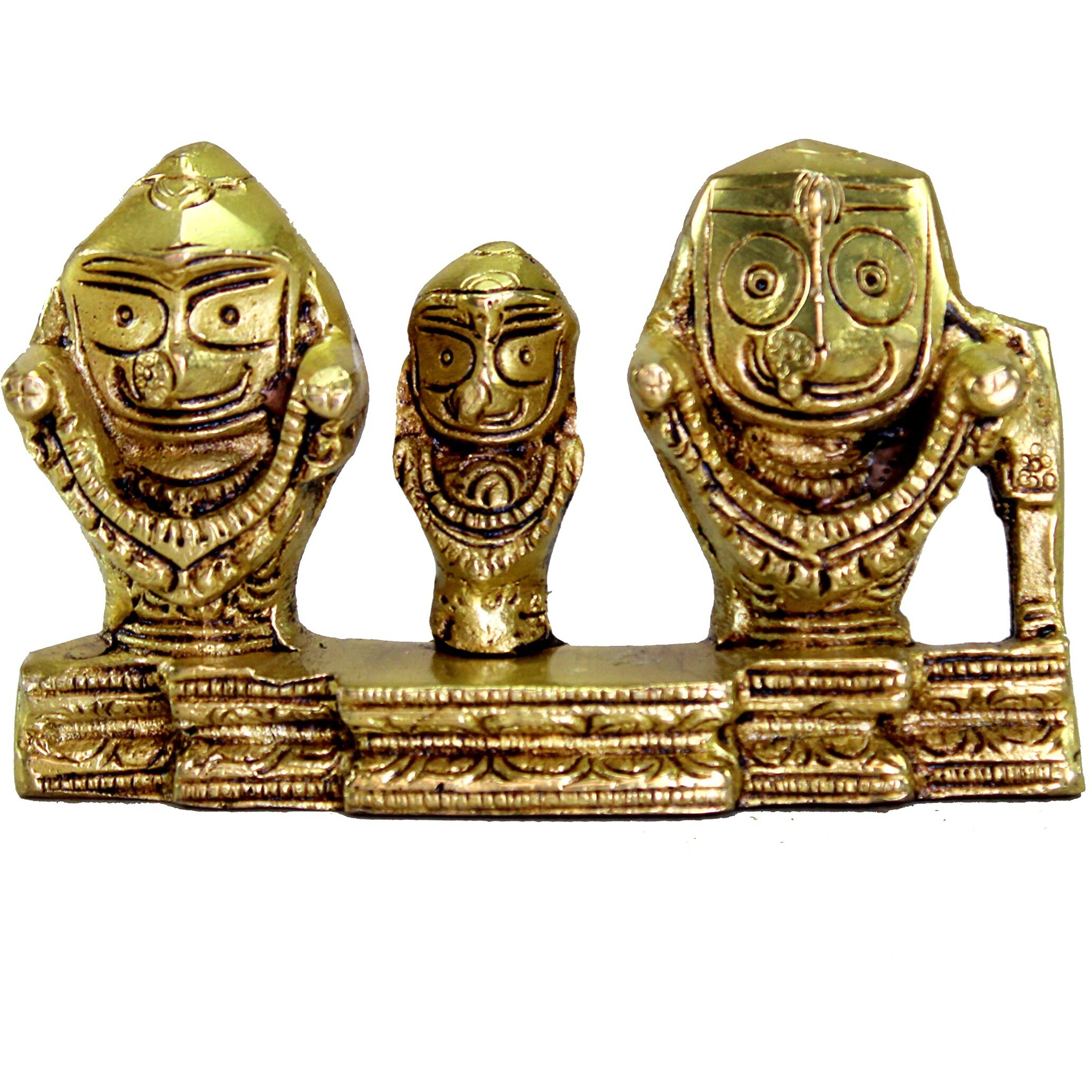 ESPLANADE Brass Puri Jagannath Balaram and Subhadra Maa Idol Murti Statue Sculpture - Golden - 5.25 Inches (2.75 Inch)