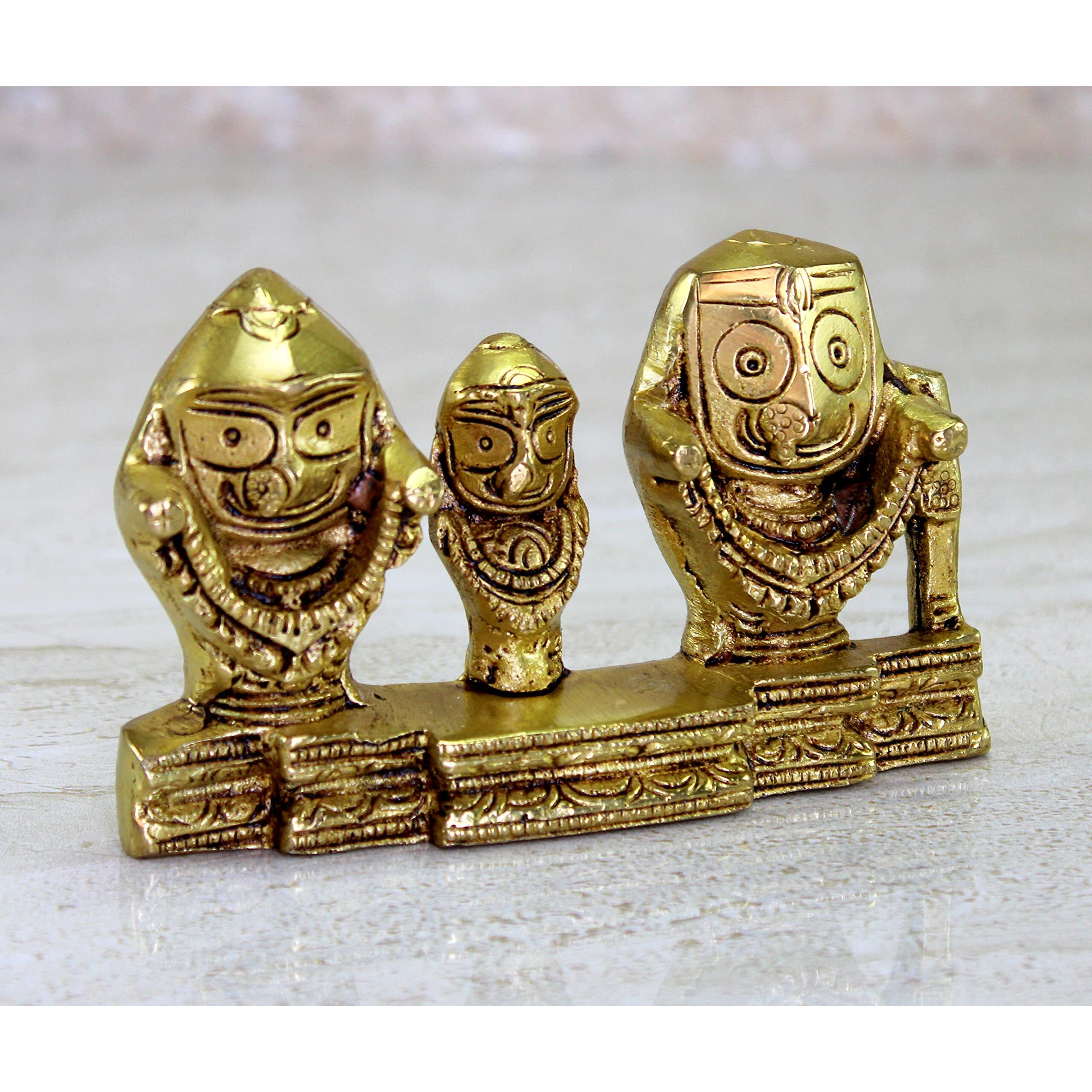 ESPLANADE Brass Puri Jagannath Balaram and Subhadra Maa Idol Murti Statue Sculpture - Golden - 5.25 Inches (2.75 Inch)