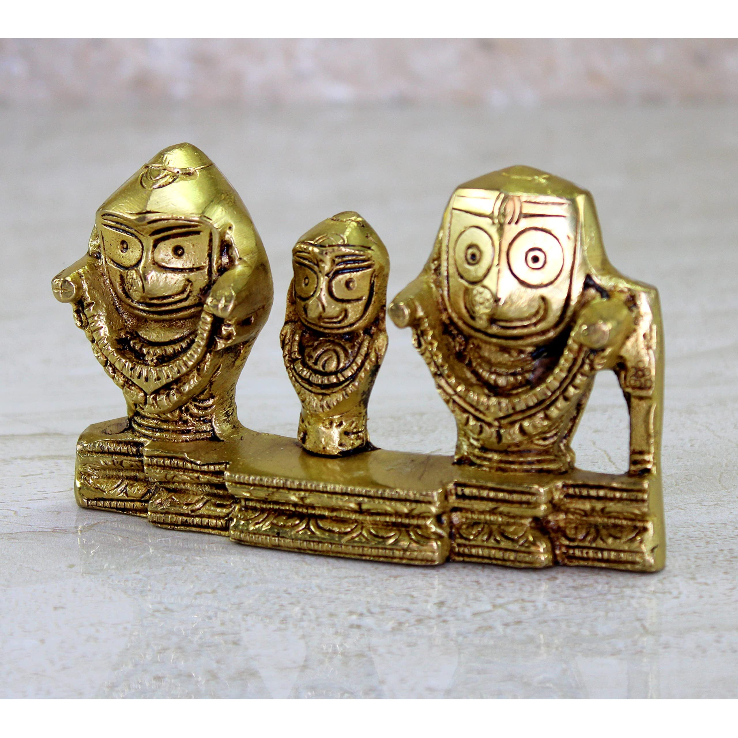 ESPLANADE Brass Puri Jagannath Balaram and Subhadra Maa Idol Murti Statue Sculpture - Golden - 5.25 Inches (2.75 Inch)