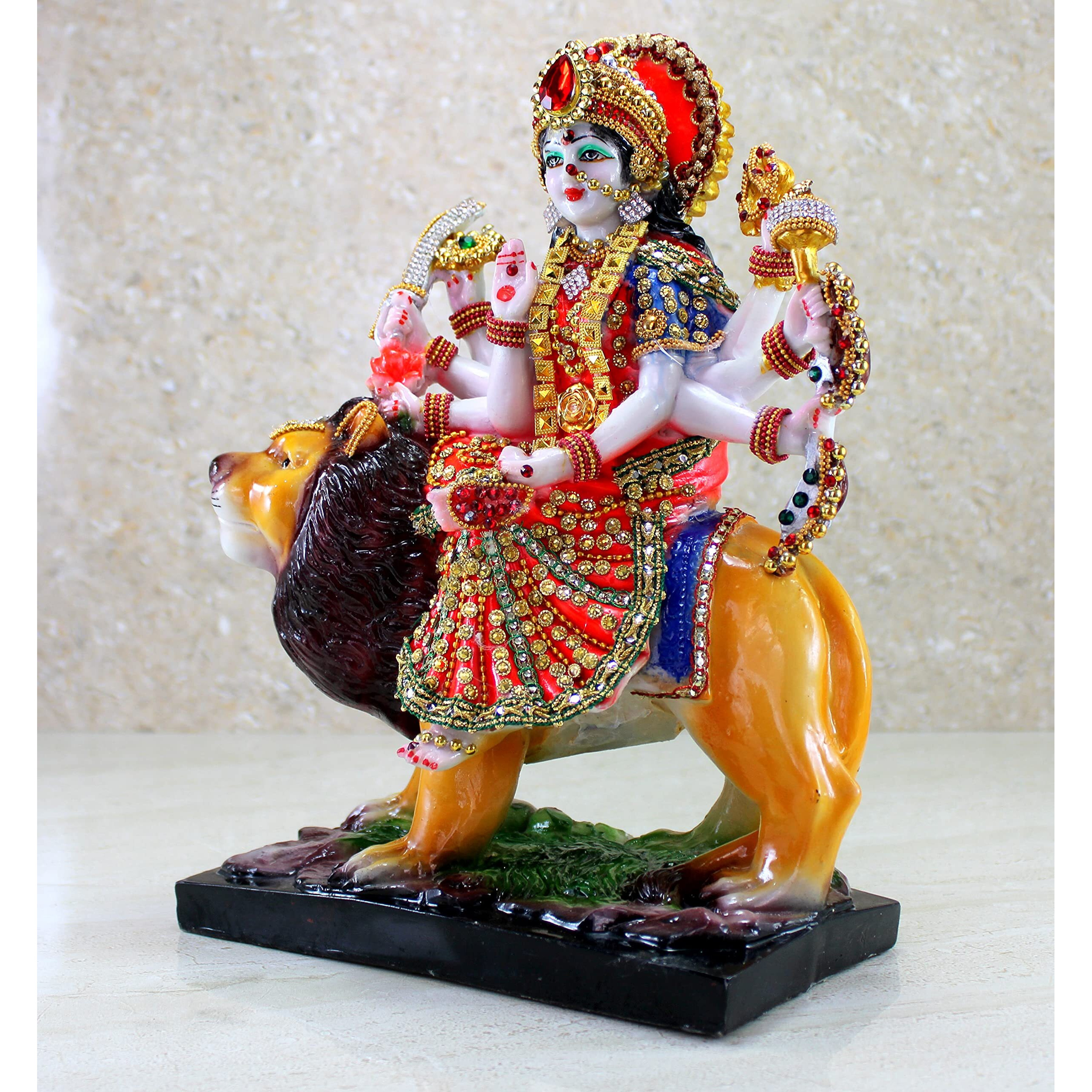 ESPLANADE Resin Maa Durga MATA Rani Sherawali Murti Idol Statue Sculpture (8 X 11.5 Inches)