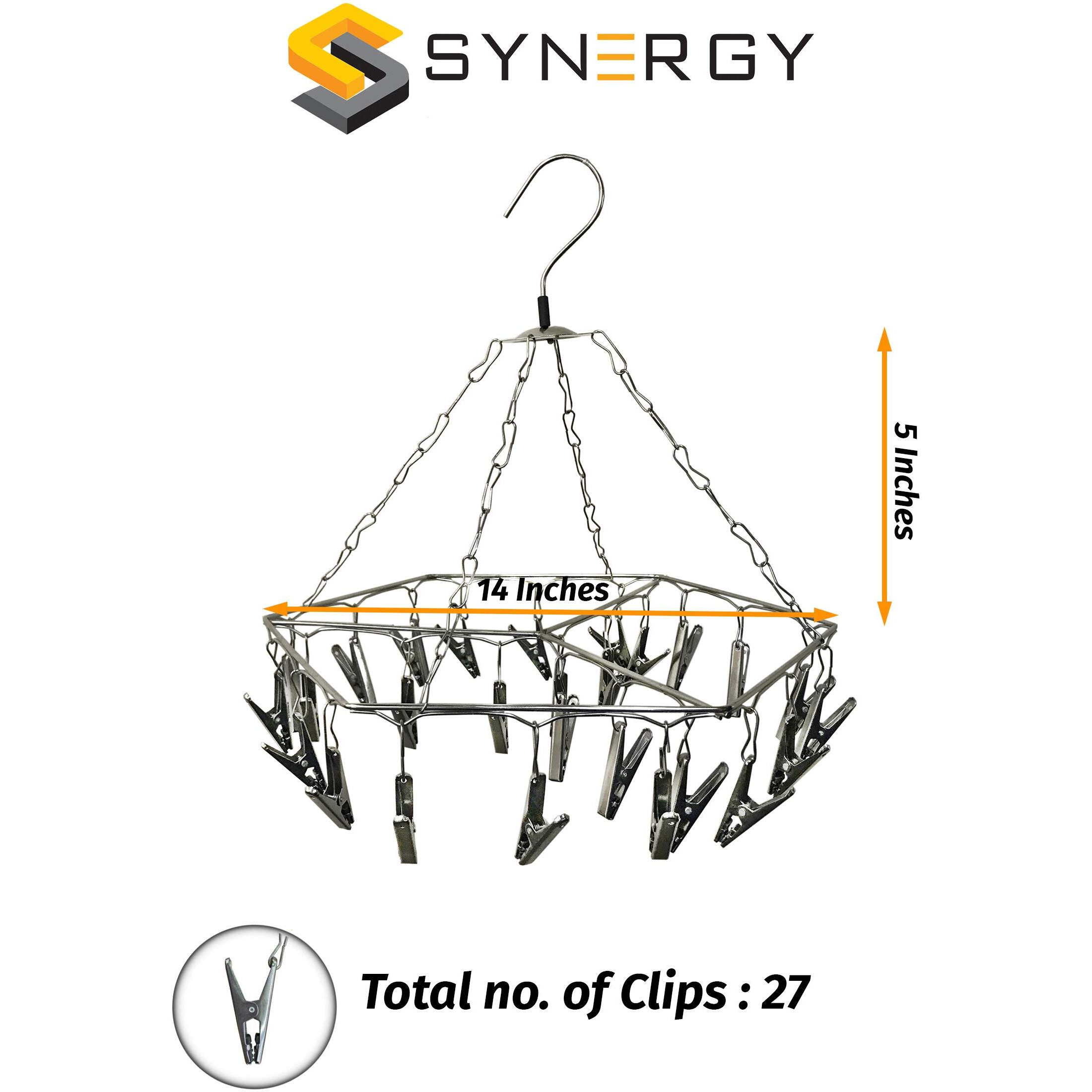 Synergy 27 Clips Stainless Steel Hexagon Cloth Hanger/Clothes Stand for Drying/Clothes Drying Stand/Hanger with Clips/Baby Clothes Dryer/Undergarments Hanger/Stand for Drying Clothes (SY-CS16)