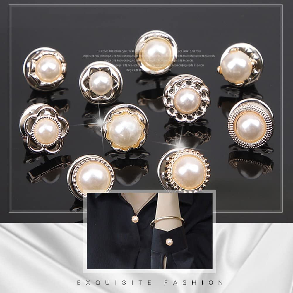 ARLICORPING 20Pcs Women Shirt Brooch Buttons Pearl No Sew Button Pins Instant Button Jeans Button Pins Women Shirt Safety Brooch (BROOCH BUTTON_PK_C)