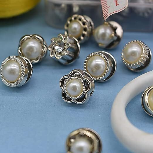 ARLICORPING 20Pcs Women Shirt Brooch Buttons Pearl No Sew Button Pins Instant Button Jeans Button Pins Women Shirt Safety Brooch (BROOCH BUTTON_PK_B)