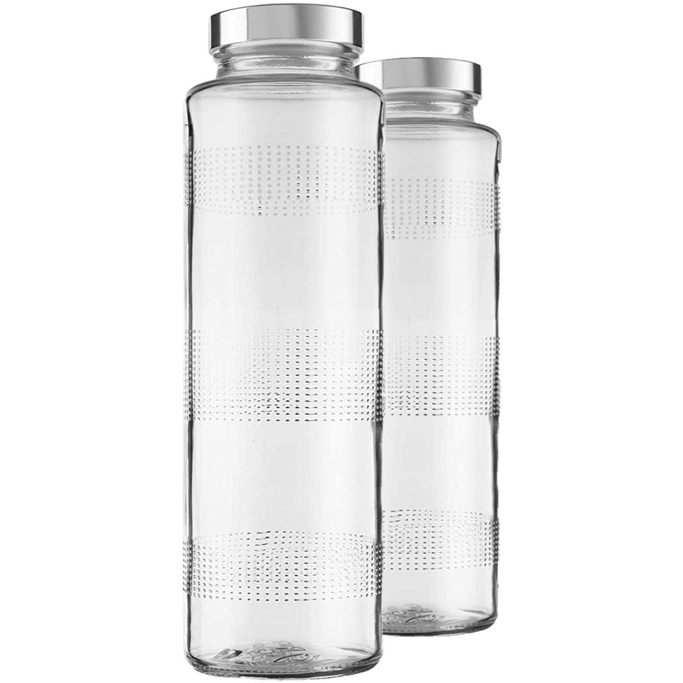 Vency 750ml Glass Water Bottle with Leak-Proof Airtight Stainless Steel Lid for Water, Smoothie, Juices (Set Of 2)