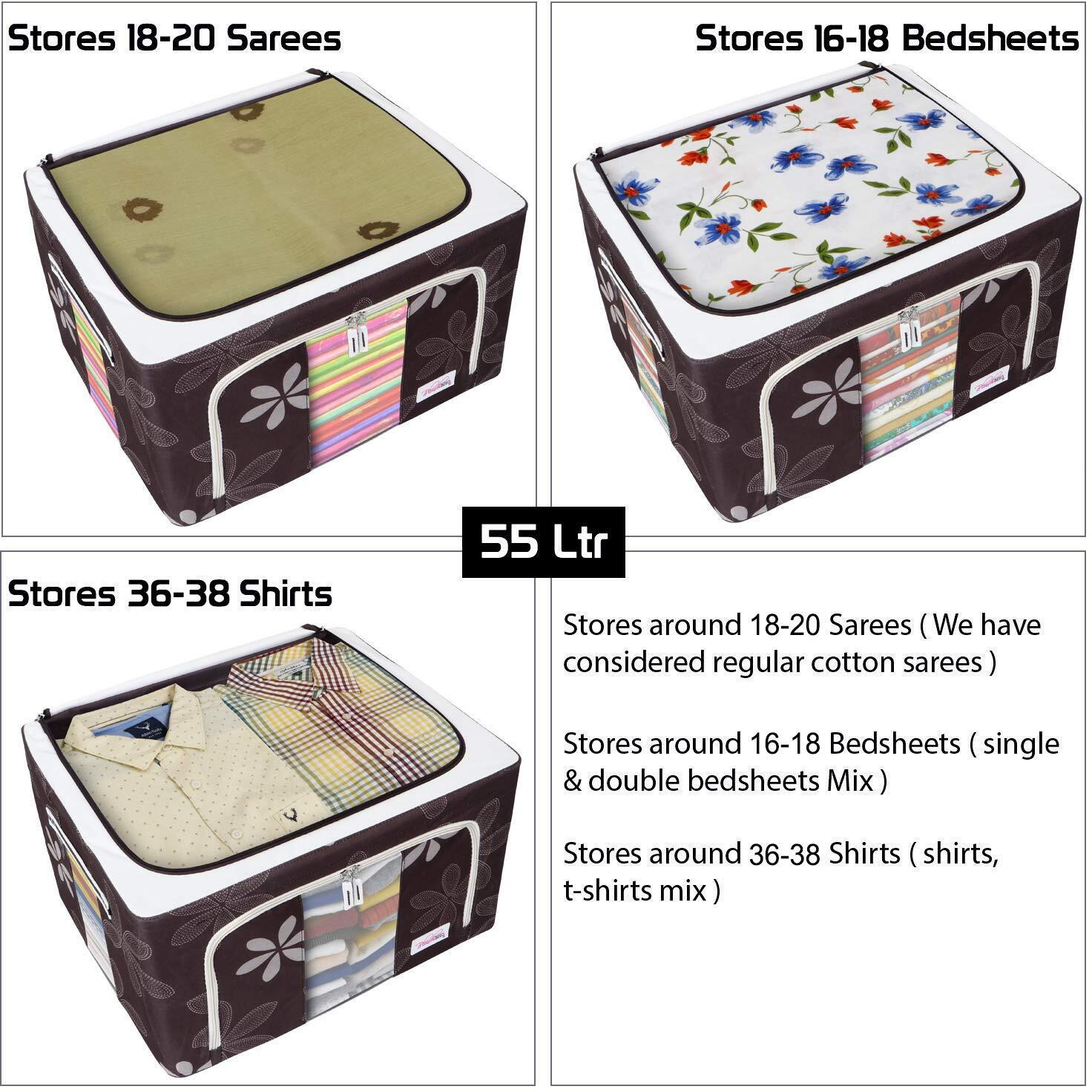 BlushBees Living Box - Storage Boxes for Clothes, Saree Cover - 55 Litre, Pack of 1, Brown