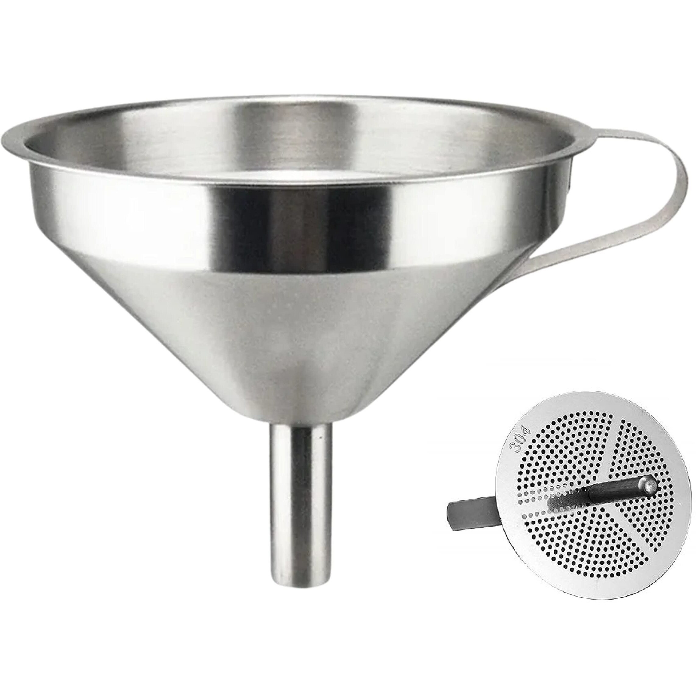 Bridge2shopping Multipurpose Stainless Steel Funnel with Detachable Strainer, 11 CM, Silver