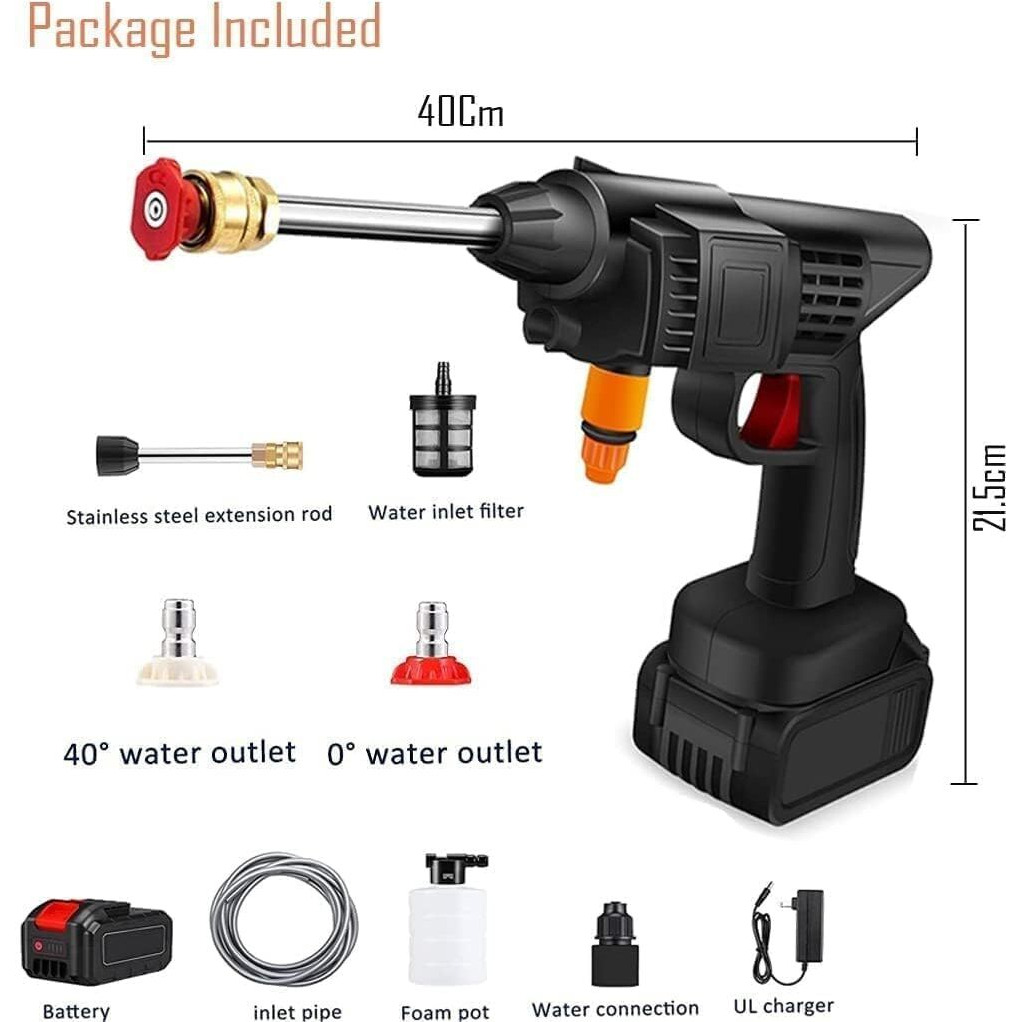 SEAHELTON Wireless High Pressure Washer for Car Washing 48V Rechargeable Electric Pressure Washer Gun Machine Tool for Bike, Cleaning, Gardening with Adjustable 3 in 1 Nozzle and 5M Hose Pipe