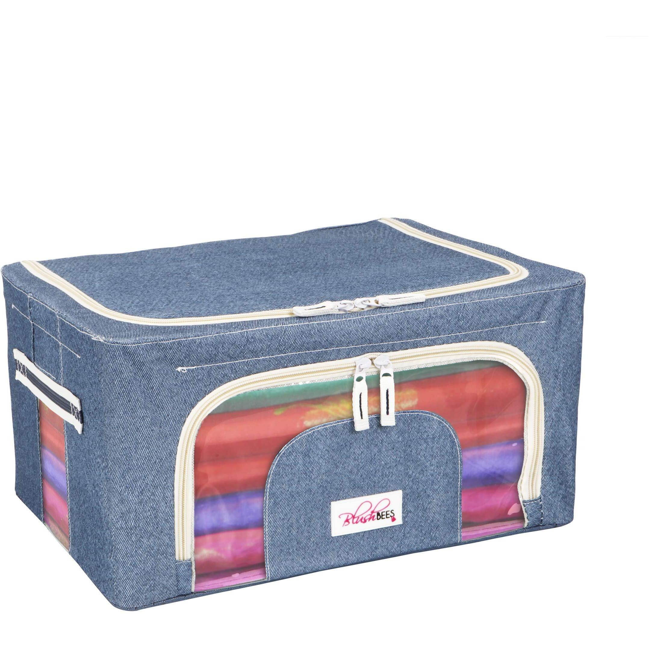 BlushBees Living Box - 600D Oxford Fabric Storage Boxes for Clothes, Saree Cover - 24 Litre, Pack of 1, Cowboy Blue