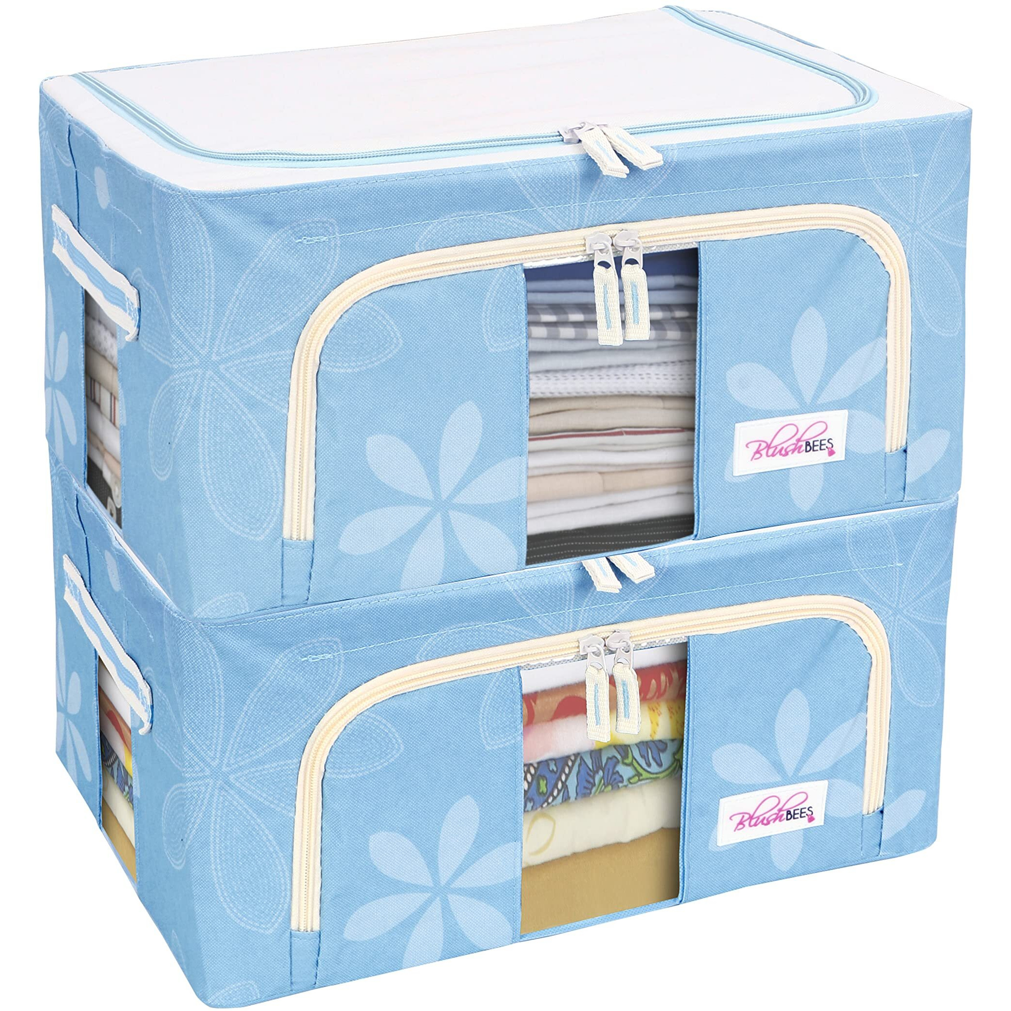 BlushBees Living Box - 600D Oxford Fabric Storage Boxes for Clothes, Shirts, Saree Cover - 24 Litre, Pack of 2, Blue