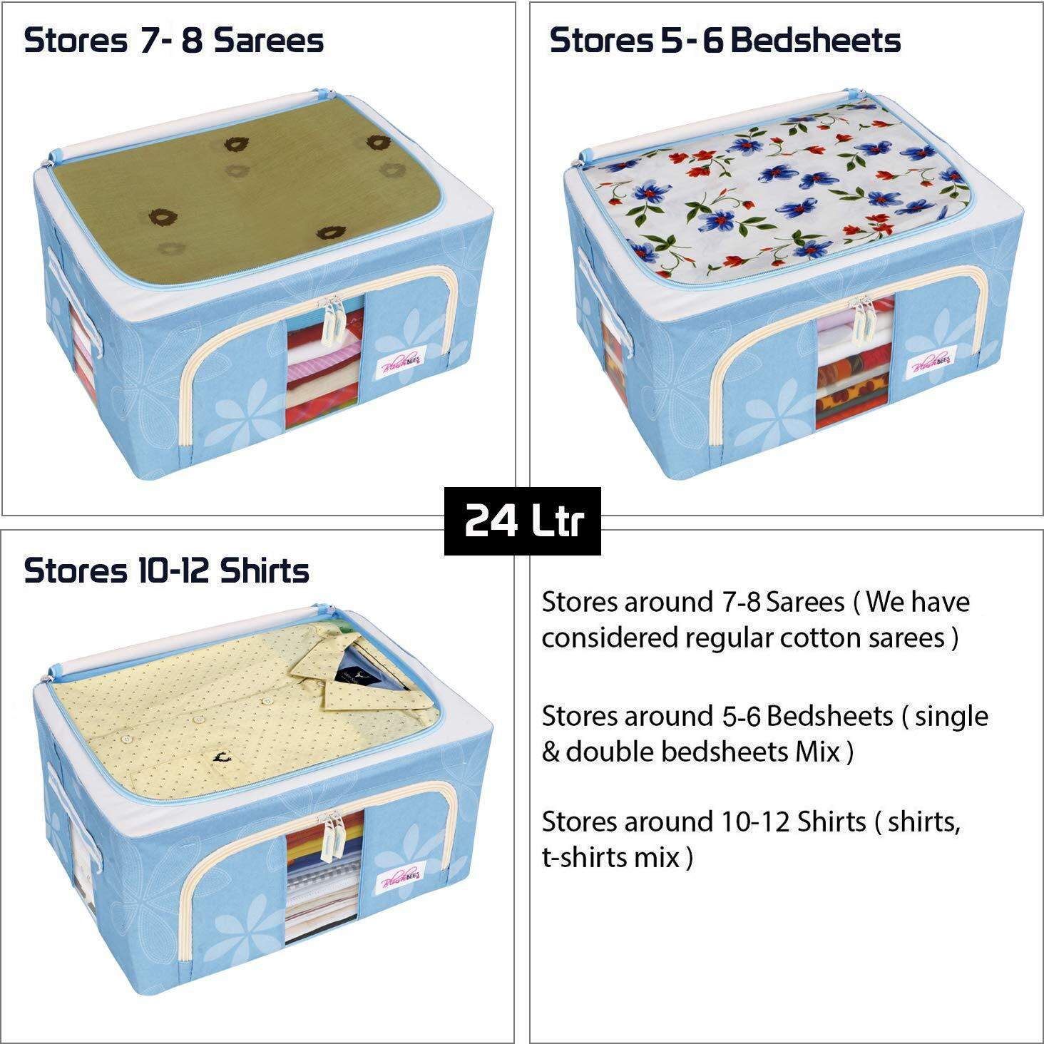 BlushBees Living Box - 600D Oxford Fabric Storage Boxes for Clothes, Shirts, Saree Cover - 24 Litre, Pack of 2, Blue