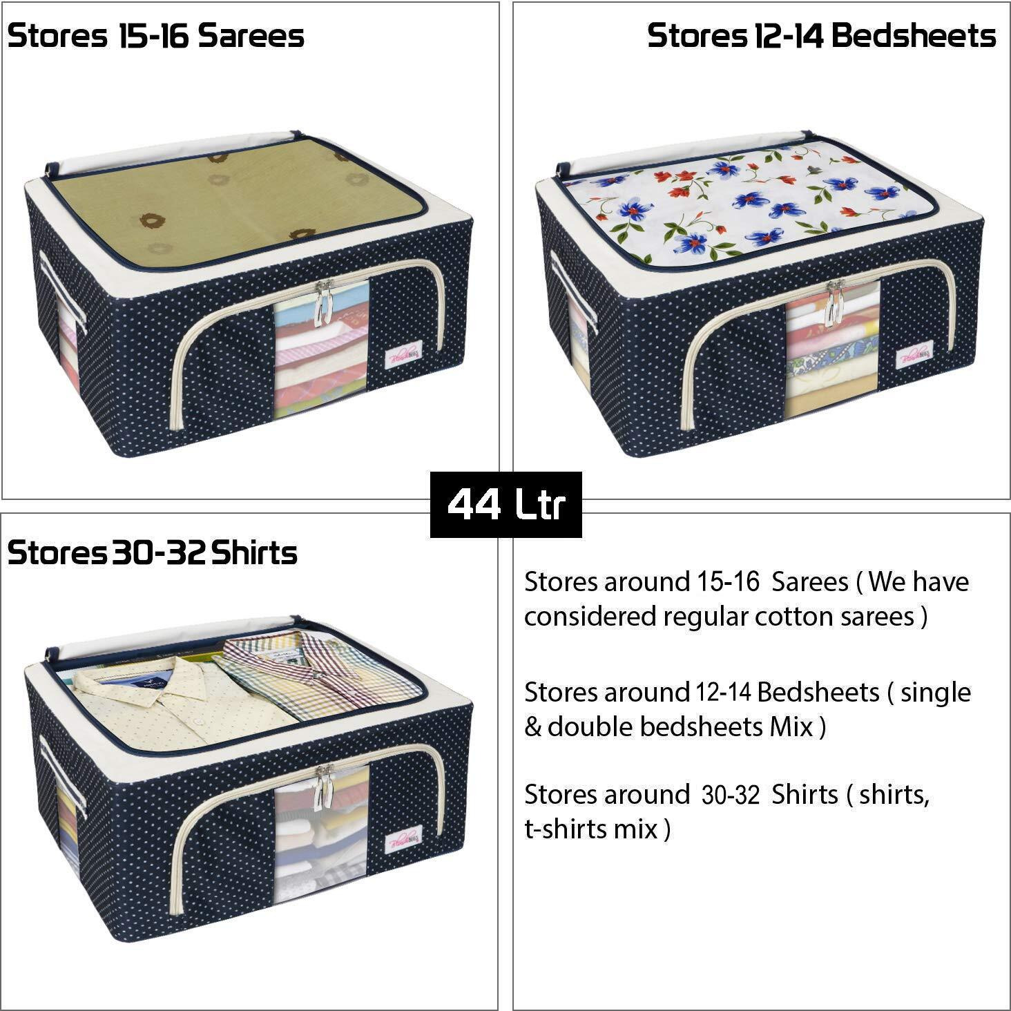 BlushBees Oxford fabric Living Box - Storage Boxes for Clothes, Saree Cover Bags - 44 Litre (Pack of 1, Polka Dot Blue)