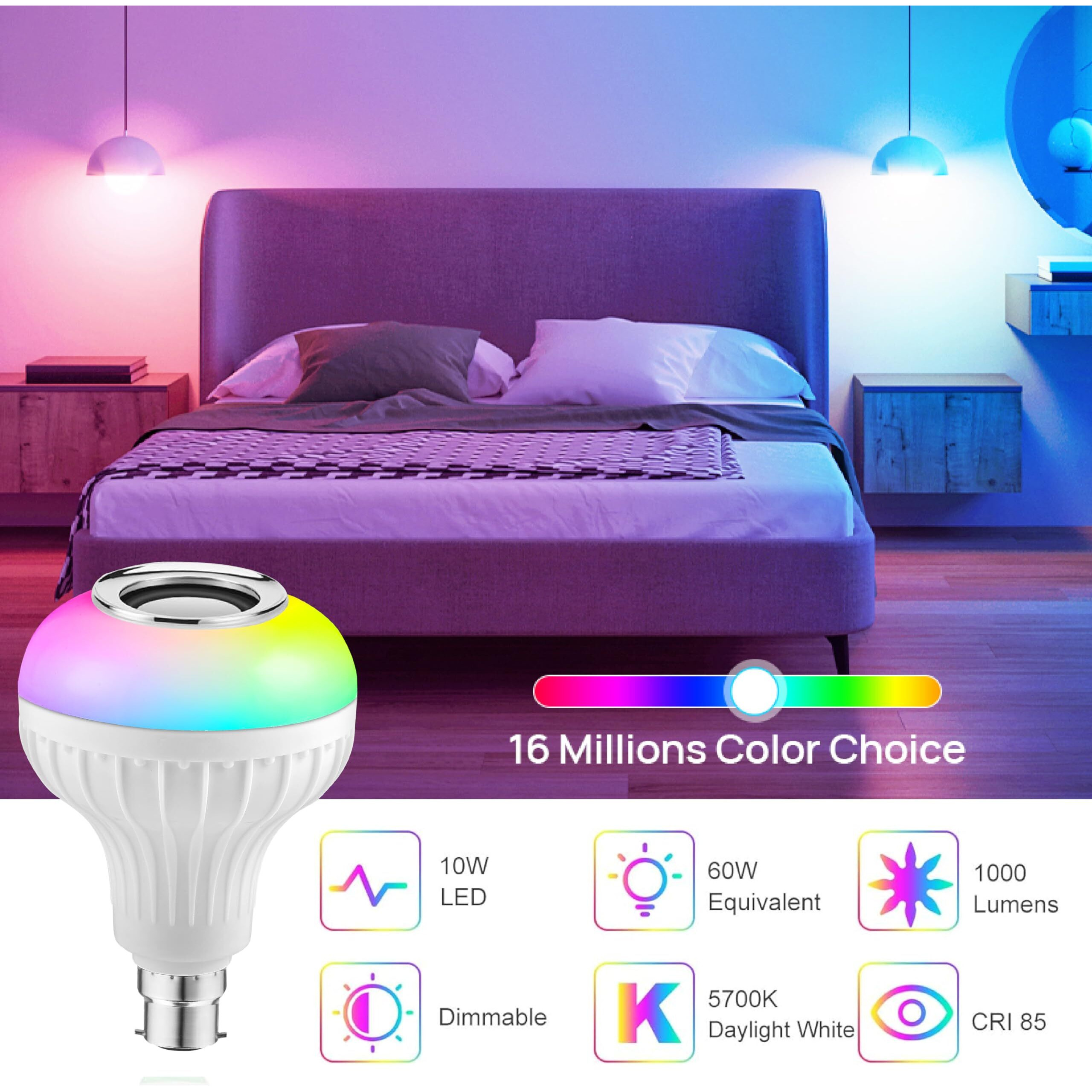 Gesto 12 Watt RGB Bulb - B22 Wireless Music bulb With Bluetooth Speaker,Rgb Lights for room |Color Changing Disco lights for Home,Speaker Bulb Party Lights, Remote Controlled Wifi Led Bulb-Pack of 2