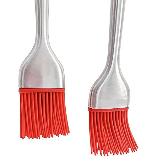 P-Plus International Silicone Basting Brush Set,Stainless Steel Basting Brush with Silicone Bristles for BBQ/Grilling/Pastry/Turkey Baster, BPA Free, FDA Approved (Pack 1(12 inch) Red)