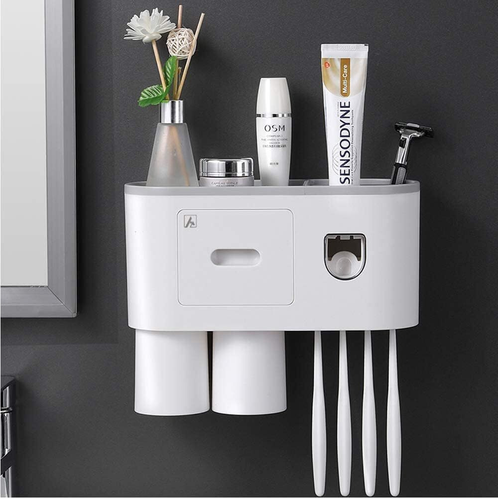 Tyzag Toothbrush Holder Wall Mounted, Toothbrush Holders for Bathroom, Toothpaste Dispenser with Toothbrush Holder Hook (2 - Cup)