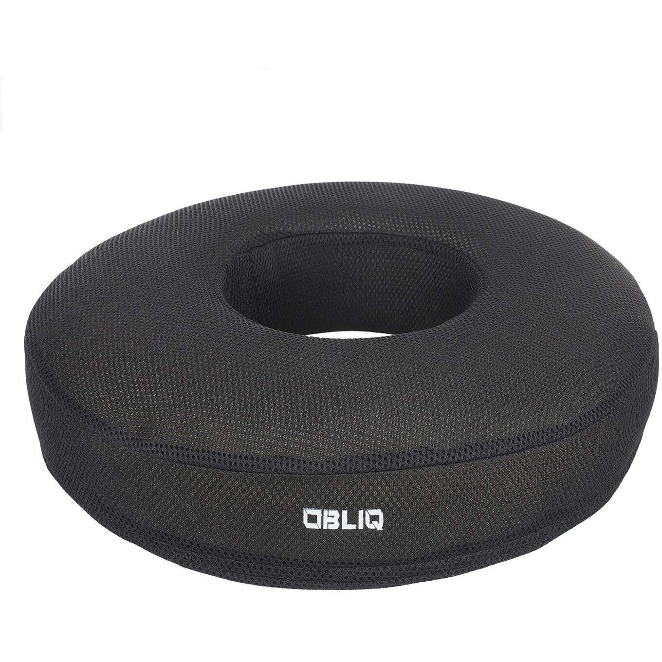 OBLIQ Premium Donut Orthopedic High Density Seat Cushion Relieves Piles, Lower Back Pain, Coccyx, Sciatica used in Office Chairs, Car Seat (Black, Foam, pack of 1)