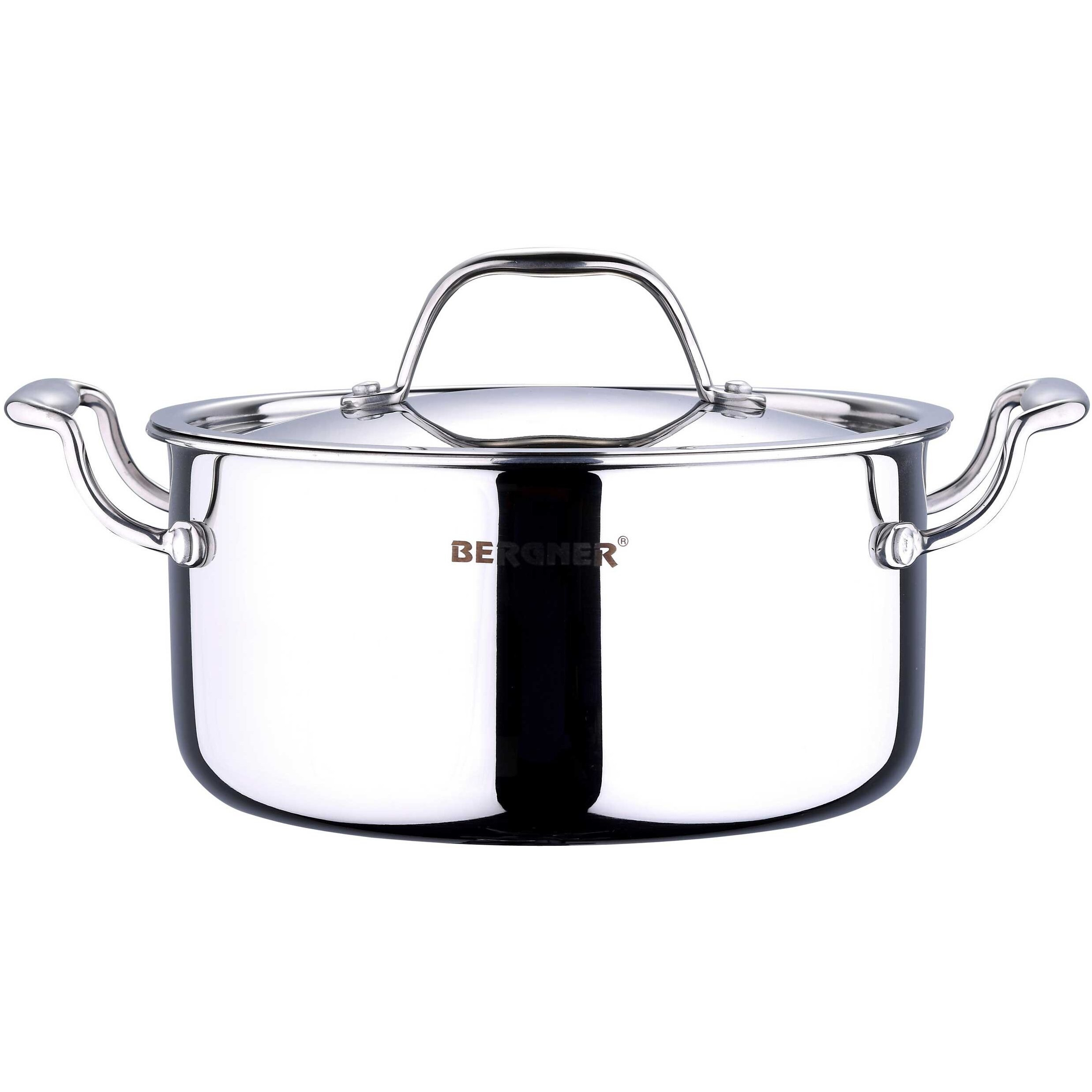 Bergner Argent TriPly Stainless Steel 28 cm Casserole with Stainless Steel Lid, 8.3 LTR Casserole, Stay Cool Cast Handle, Food Safe, Durable, Dishwasher Safe, Induction and Gas Ready, 5-Year Warranty