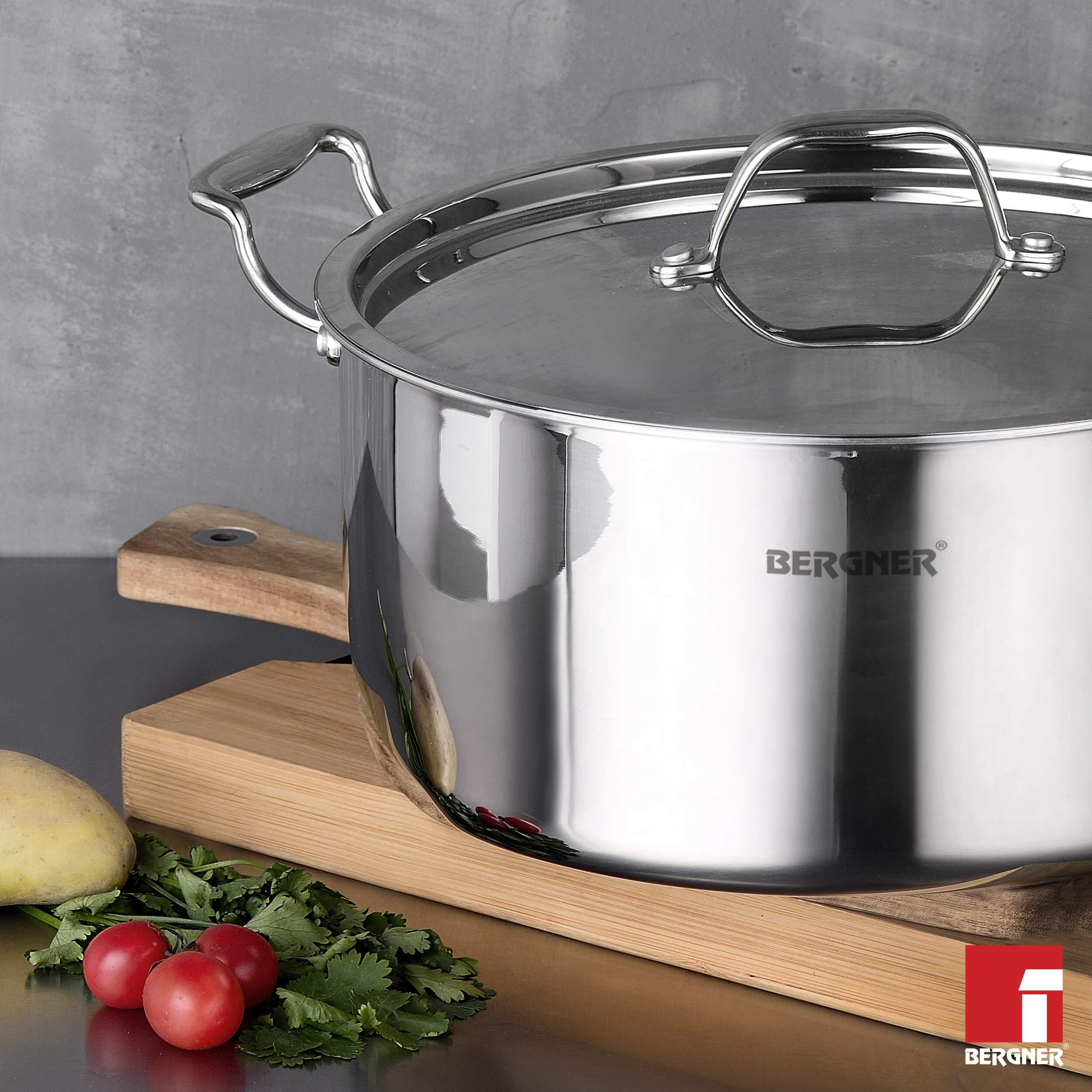 Bergner Argent TriPly Stainless Steel 28 cm Casserole with Stainless Steel Lid, 8.3 LTR Casserole, Stay Cool Cast Handle, Food Safe, Durable, Dishwasher Safe, Induction and Gas Ready, 5-Year Warranty