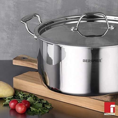 Bergner Argent TriPly Stainless Steel 24 cm Casserole with Stainless Steel Lid, 5.3 LTR Casserole, Stay Cool Cast Handle, Food Safe, Durable, Dishwasher Safe, Induction and Gas Ready, 5-Year Warranty