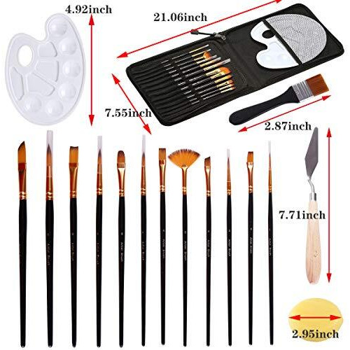 REHTRAD 12 Pieces Artist Painting Brush Set Includes Zippered Carrying Case and Knife and Palette and Paint Brush and Sponge for Acrylic (12) (Mix Set (12 Brushes), Black)