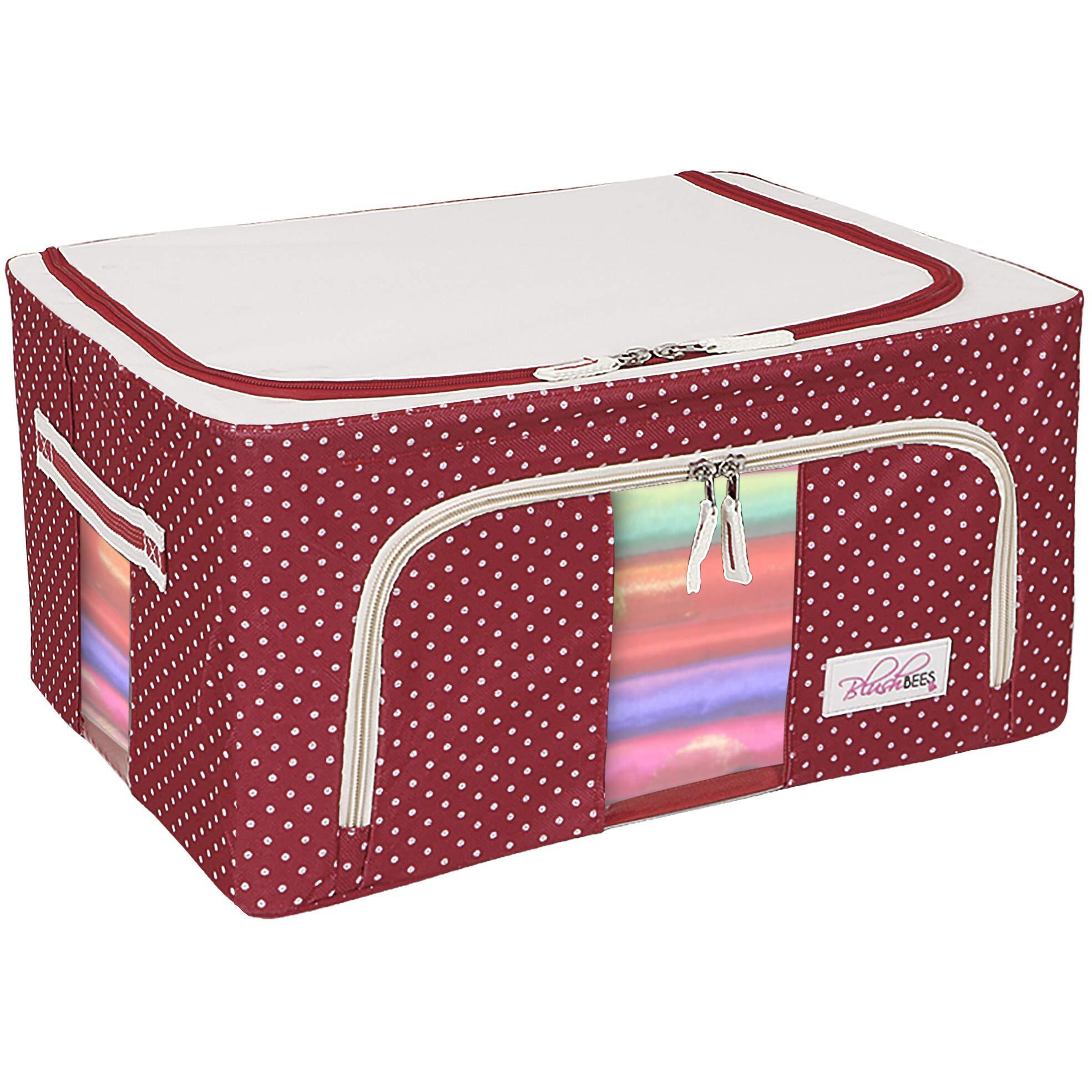 BlushBees Living Box - Storage Boxes for Clothes, Saree Cover -Polka Dots Red, 24 Litre, Pack of 1