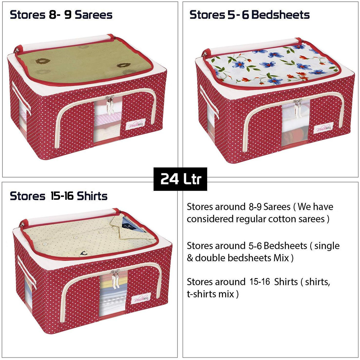 BlushBees Living Box - Storage Boxes for Clothes, Saree Cover -Polka Dots Red, 24 Litre, Pack of 1