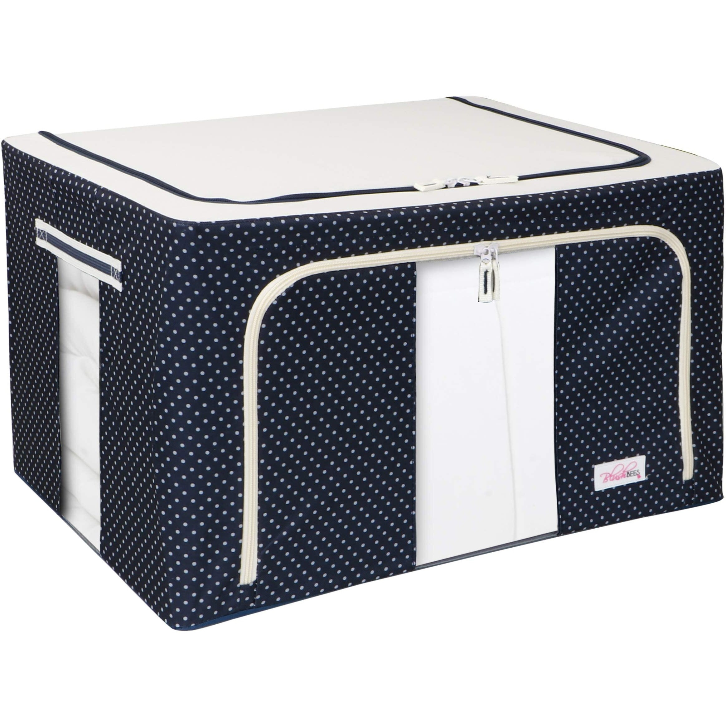 BlushBees Living Box - Large Storage Boxes for Clothes, Blanket Bag - 88 Litre, Pack of 1, Polka Dots Blue