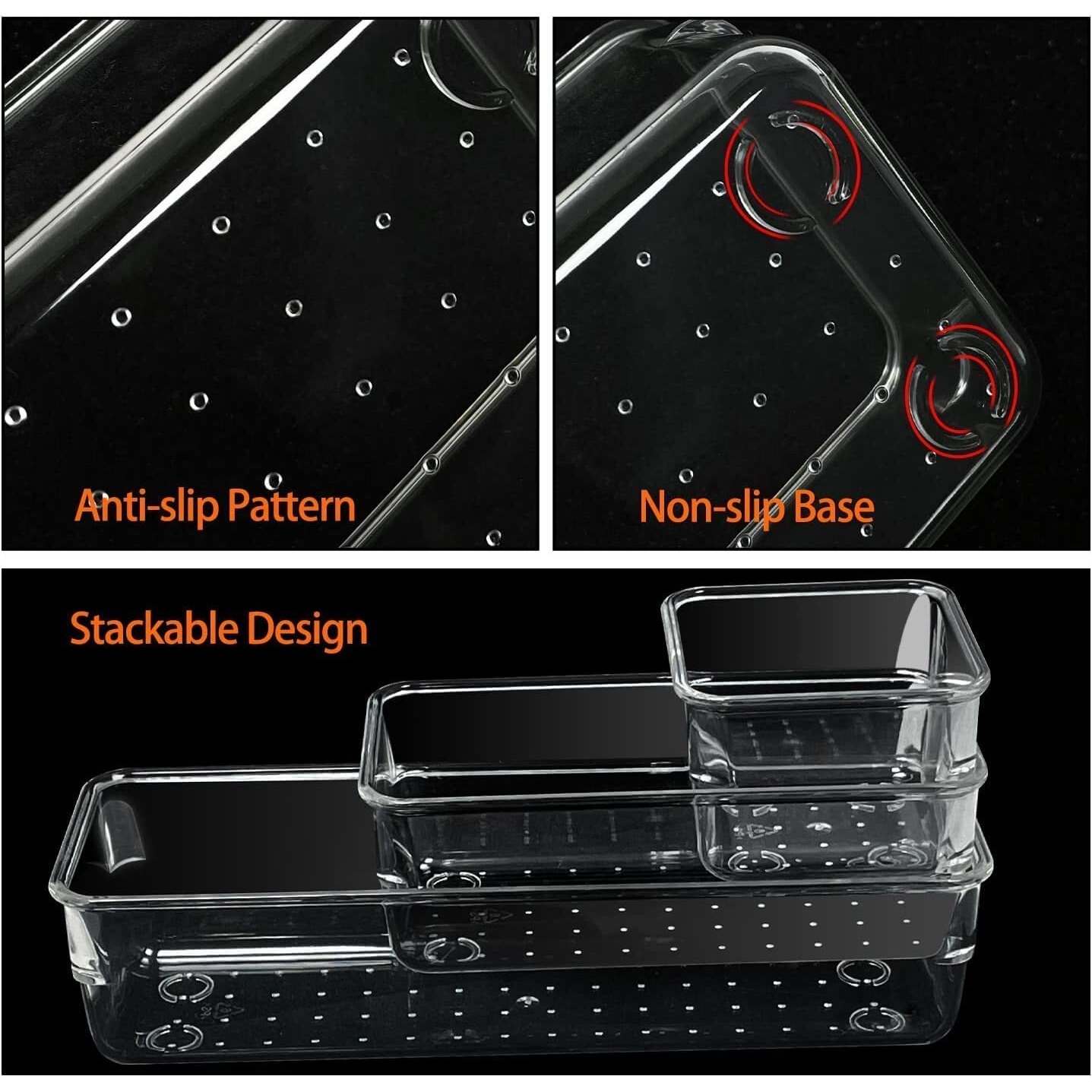 Zollyss Desk Drawer Organizer Trays Various Size Bathroom Drawer Tray Dividers Plastic Vanity Organizers Storage Bins for Makeup Dresser Kitchen Office (Clear) (6 PCS), Rectangular