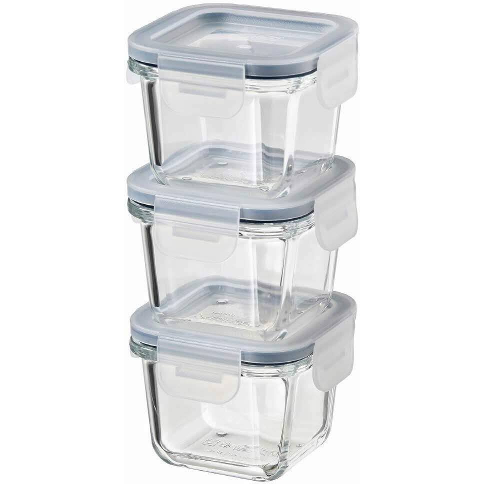 IKEA Asia 365+ Food Container With Lid, Squareglass 180Ml, Set Of 3, Transparent