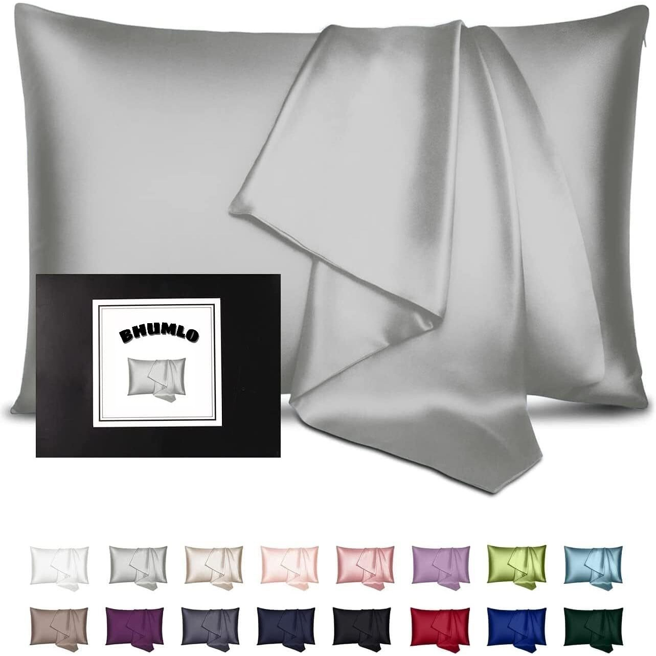 BHUMLO Satin Silk Pillow Covers for Hair | Satin Pillow Covers for Hair and Skin 2Pack | Silk Pillow Case (Silver)