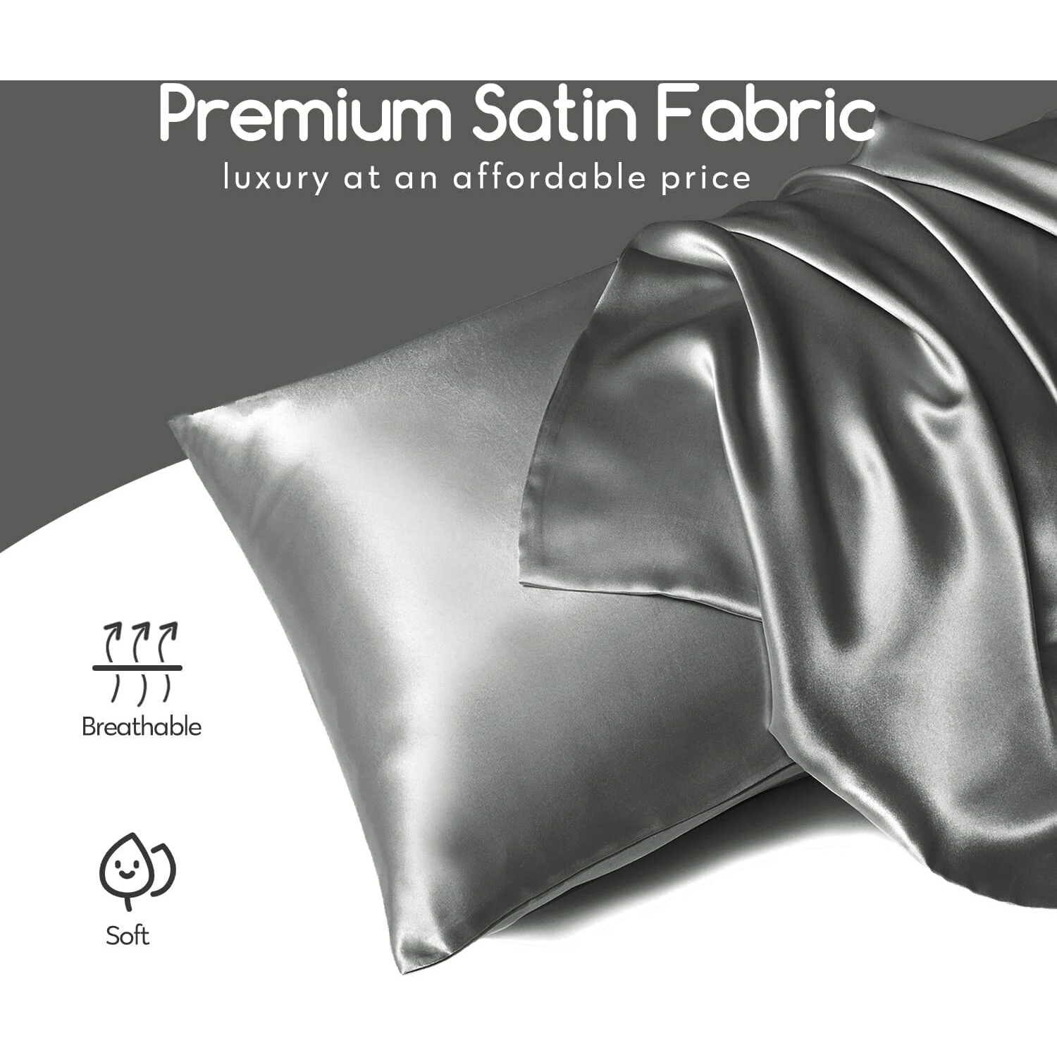 BHUMLO Satin Silk Pillow Covers for Hair | Satin Pillow Covers for Hair and Skin 2Pack | Silk Pillow Case (Silver)