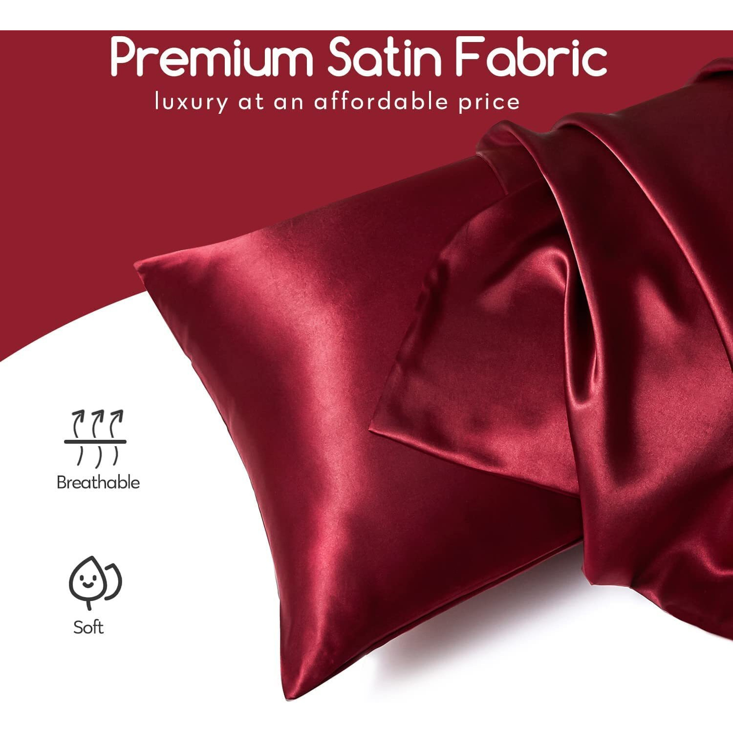 BHUMLO Satin Silk Pillow Covers for Hair | Satin Pillow Covers for Hair and Skin 2Pack | Silk Pillow Case (Maroon)