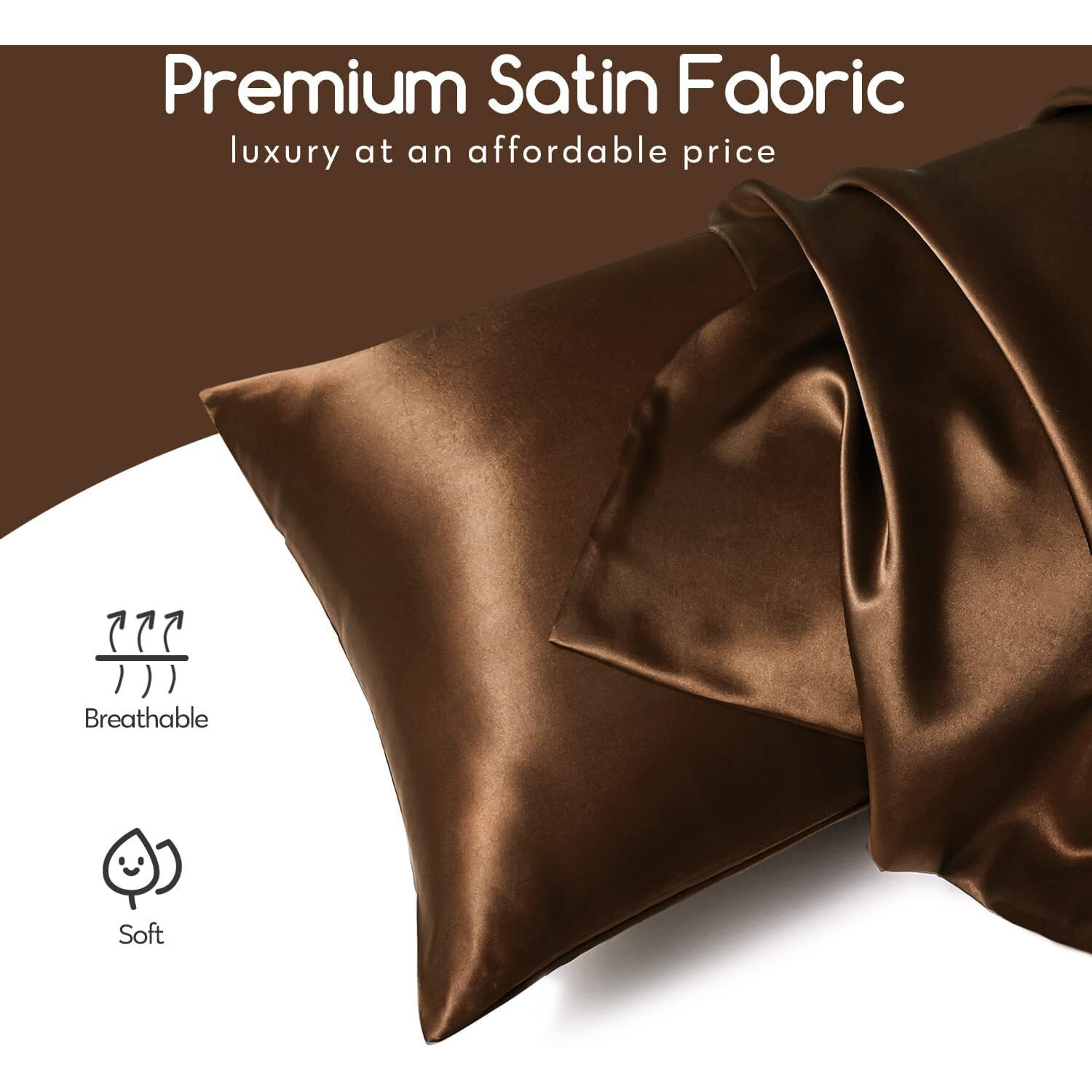 BHUMLO Satin Silk Pillow Covers for Hair | Satin Pillow Covers for Hair and Skin 2Pack | Silk Pillow Case (Coffe)