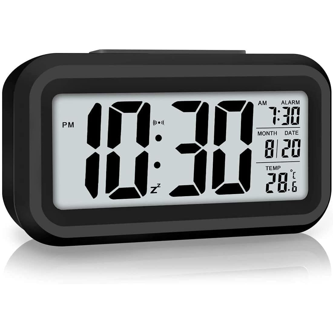 Alarm clock, digital clock, table clock for Students, watch timer for study, Home, Office, Bedroom, kitchen, loud desk alarm clocks for heavy sleepers with Automatic Sensor, Time, Date & Temperature