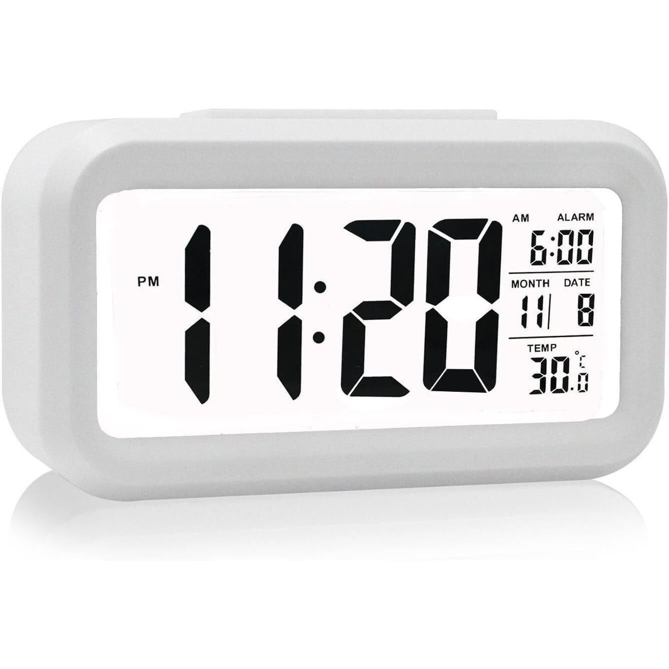 Alarm clock, digital clock, table clock for Students, watch timer for study, Home, Office, Bedroom, kitchen, loud desk alarm clocks for heavy sleepers with Automatic Sensor, Time, Date & Temperature