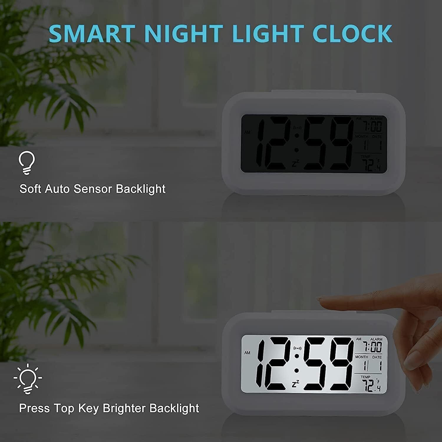 Alarm clock, digital clock, table clock for Students, watch timer for study, Home, Office, Bedroom, kitchen, loud desk alarm clocks for heavy sleepers with Automatic Sensor, Time, Date & Temperature